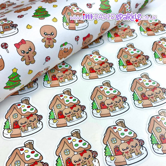 Cute Christmas Gingerbread House Contour Cut Stickers