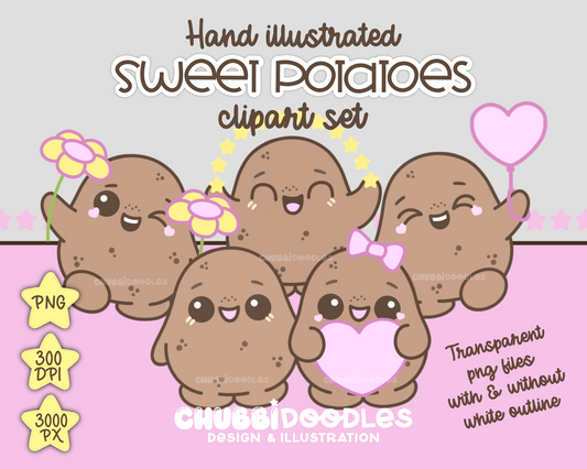 Sweet Potatoes Illustrations - Positive Potato - PNG Clipart Stickers DTF Sublimation