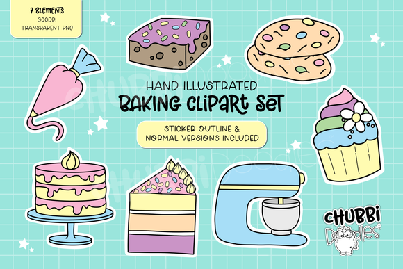 Baking Illustrations - Clipart Set - Cake Bake Stickers