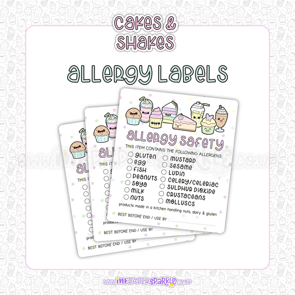 Cakes & Shakes Allergy Labels