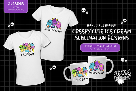 Creepy Cute Ice Cream Sublimation Print Design - Goth Kawaii