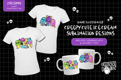 Creepy Cute Ice Cream Sublimation Print Design - Goth Kawaii