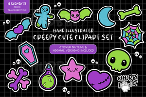 Creepy Cute Illustrations - Clipart Set - Alternative Goth