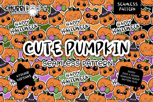 Cute Pumpkin Seamless Pattern - Kawaii Halloween Goth
