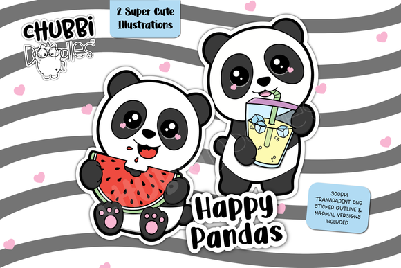 Happy Pandas - 2 Cute Illustrations - PNG - Cute Panda