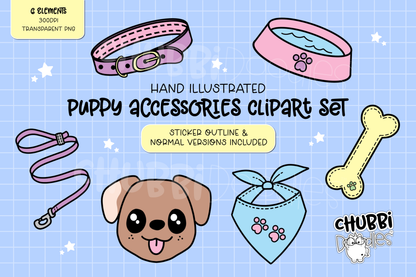 Puppy Accessory Illustrations - Clipart Set - Stickers - Dog