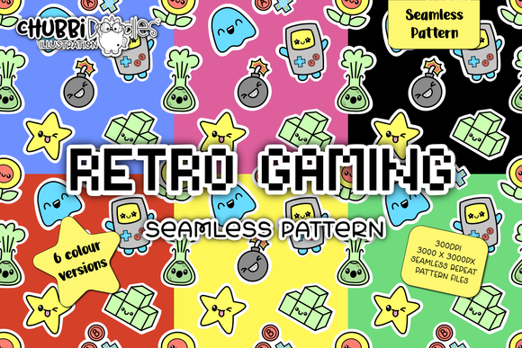 Retro Gaming Seamless Pattern - Kawaii Repeat PNG