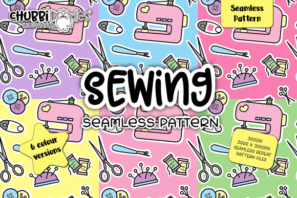 Sewing Seamless Pattern - Cute Repeat PNG Tile