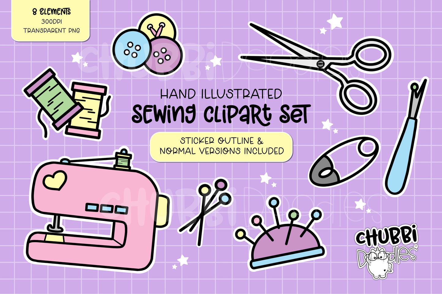 Sewing Illustrations - Clipart Set - Sewing Machine Buttons