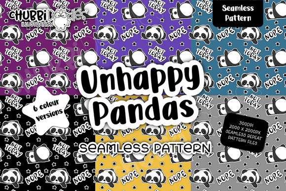 Unhappy Pandas Seamless Repeat Pattern - 6 Colours