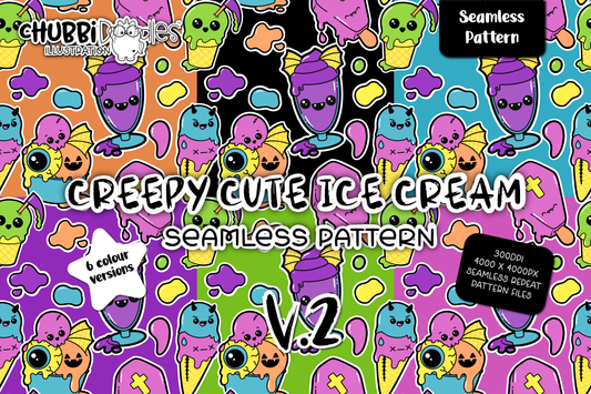 Creepy Cute Ice Cream Seamless Pattern V2 - Alternative Goth