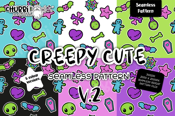 Creepy Cute Seamless Pattern V2 - Alternative Kawaii Goth