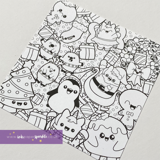 Kawaii Christmas Colouring Cards