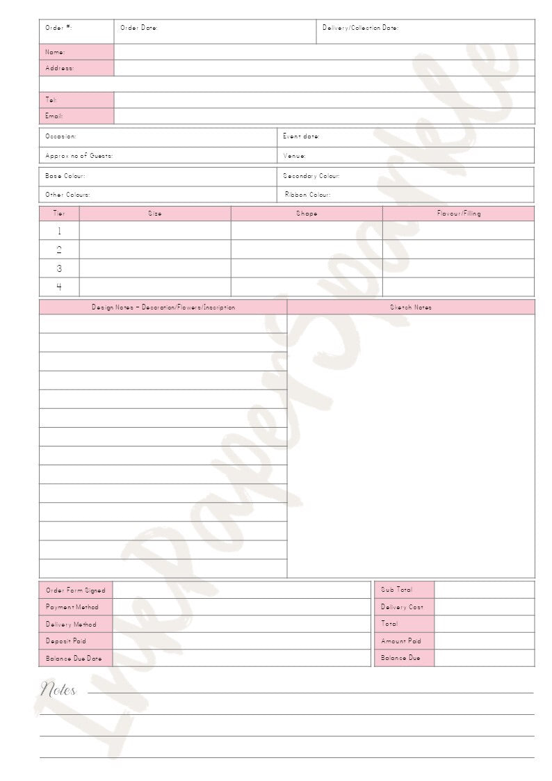 Personalised Cake Order Books