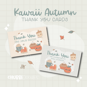 Kawaii Autumn Thank You Cards